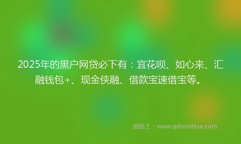 2025年的黑户网贷必下有：宜花呗、如心来、汇融钱包+、现金侠融、借款宝速借宝等。