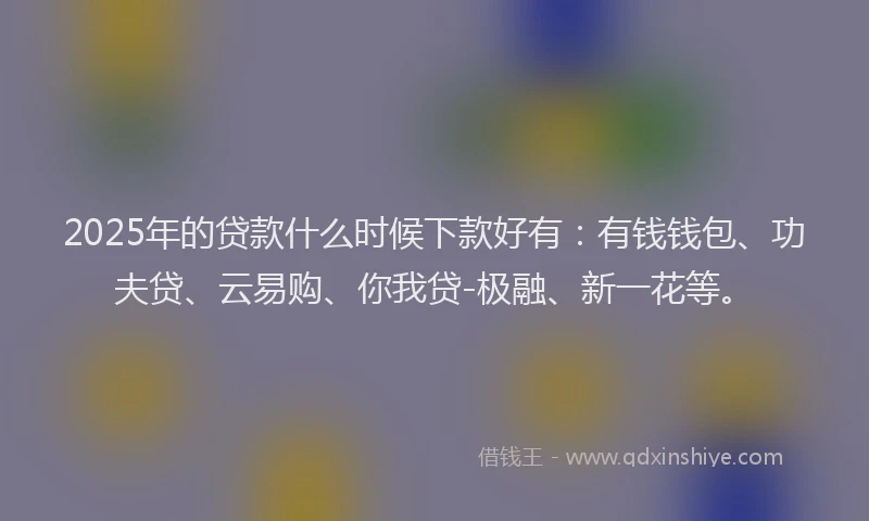 2025年的贷款什么时候下款好有：有钱钱包、功夫贷、云易购、你我贷-极融、新一花等。