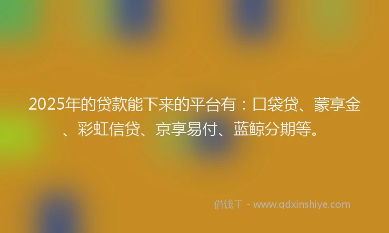 2025年的贷款能下来的平台有：口袋贷、蒙享金、彩虹信贷、京享易付、蓝鲸分期等。