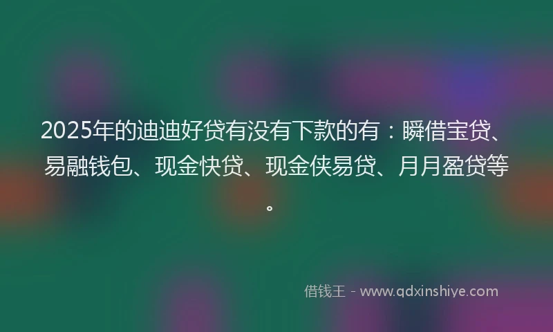 2025年的迪迪好贷有没有下款的有：瞬借宝贷、易融钱包、现金快贷、现金侠易贷、月月盈贷等。