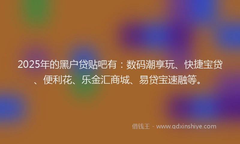 2025年的黑户贷贴吧有：数码潮享玩、快捷宝贷、便利花、乐金汇商城、易贷宝速融等。