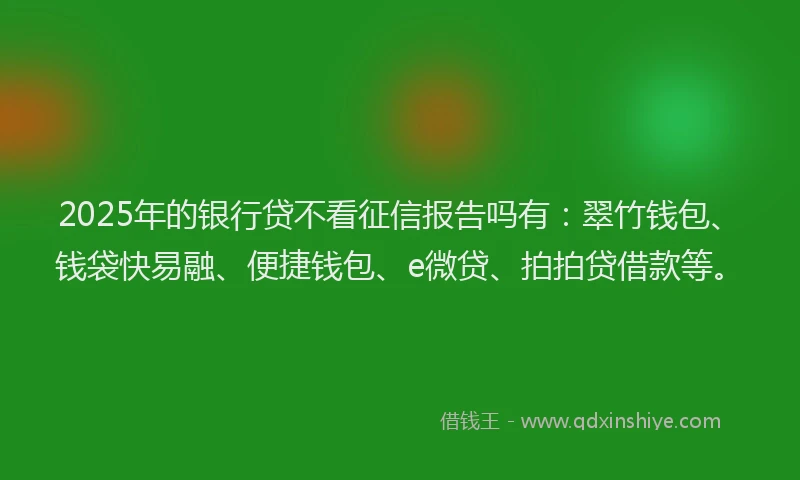 2025年的银行贷不看征信报告吗有：翠竹钱包、钱袋快易融、便捷钱包、e微贷、拍拍贷借款等。