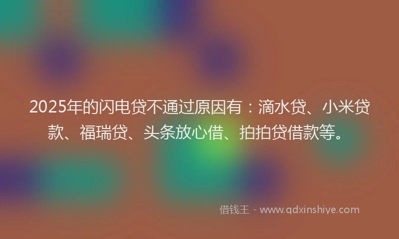2025年的闪电贷不通过原因有：滴水贷、小米贷款、福瑞贷、头条放心借、拍拍贷借款等。