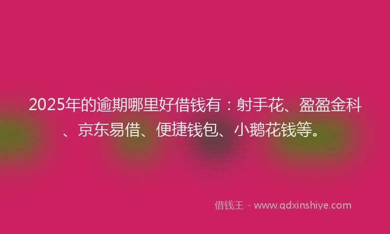 2025年的逾期哪里好借钱有：射手花、盈盈金科、京东易借、便捷钱包、小鹅花钱等。
