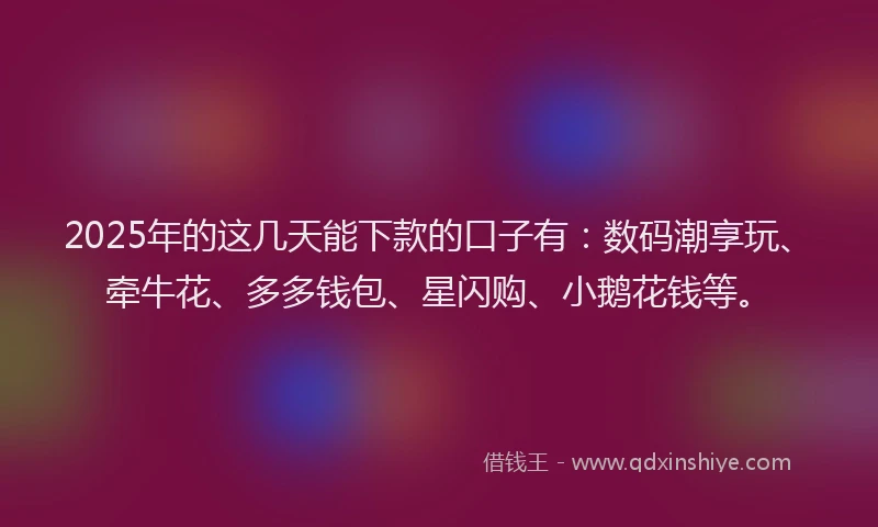 2025年的这几天能下款的口子有：数码潮享玩、牵牛花、多多钱包、星闪购、小鹅花钱等。
