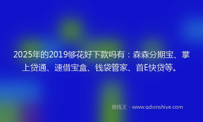 2025年的2019够花好下款吗有：森森分期宝、掌上贷通、速借宝盒、钱袋管家、首E快贷等。