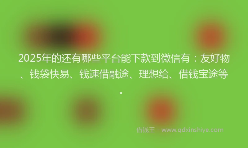 2025年的还有哪些平台能下款到微信有：友好物、钱袋快易、钱速借融途、理想给、借钱宝途等。