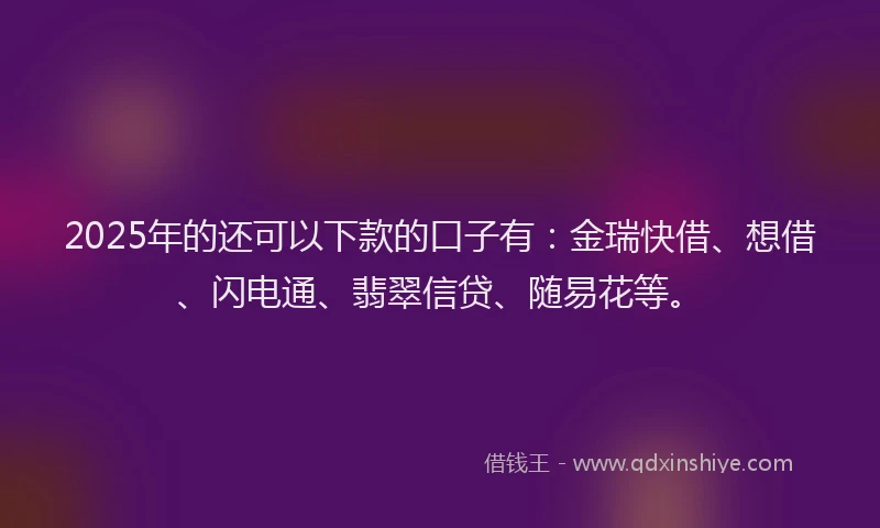 2025年的还可以下款的口子有：金瑞快借、想借、闪电通、翡翠信贷、随易花等。