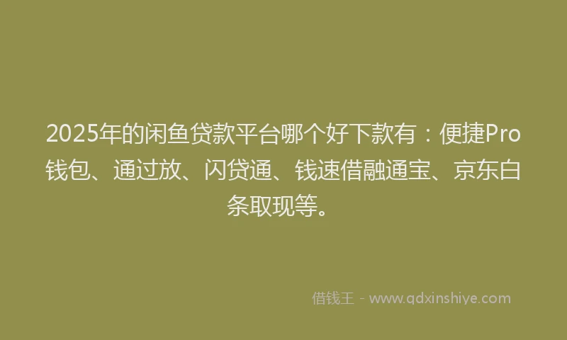 2025年的闲鱼贷款平台哪个好下款有：便捷Pro钱包、通过放、闪贷通、钱速借融通宝、京东白条取现等。