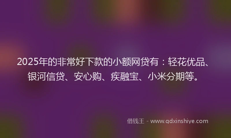 2025年的非常好下款的小额网贷有：轻花优品、银河信贷、安心购、疾融宝、小米分期等。