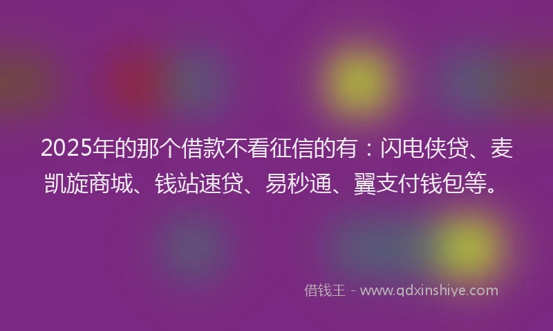 2025年的那个借款不看征信的有：闪电侠贷、麦凯旋商城、钱站速贷、易秒通、翼支付钱包等。