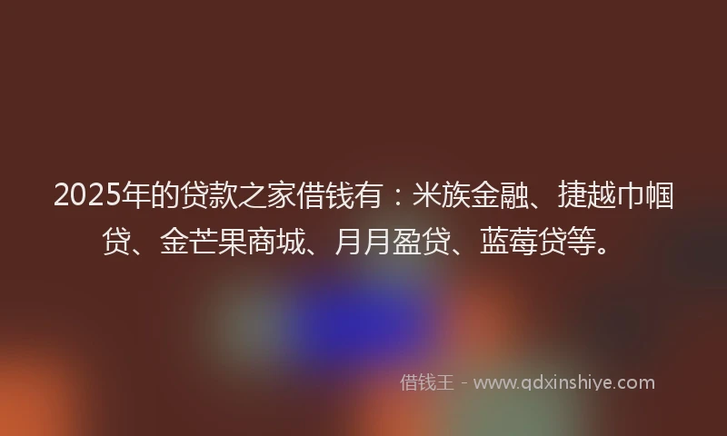 2025年的贷款之家借钱有：米族金融、捷越巾帼贷、金芒果商城、月月盈贷、蓝莓贷等。