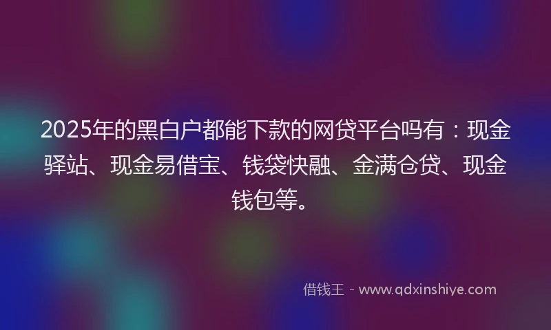 2025年的黑白户都能下款的网贷平台吗有：现金驿站、现金易借宝、钱袋快融、金满仓贷、现金钱包等。