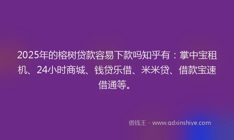 2025年的榕树贷款容易下款吗知乎有：掌中宝租机、24小时商城、钱贷乐借、米米贷、借款宝速借通等。