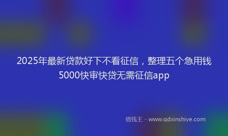 2025年最新贷款好下不看征信，整理五个急用钱5000快审快贷无需征信app