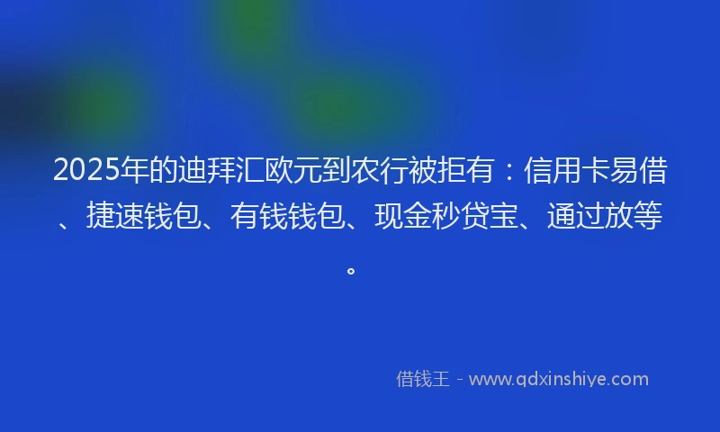 2025年的迪拜汇欧元到农行被拒有：信用卡易借、捷速钱包、有钱钱包、现金秒贷宝、通过放等。