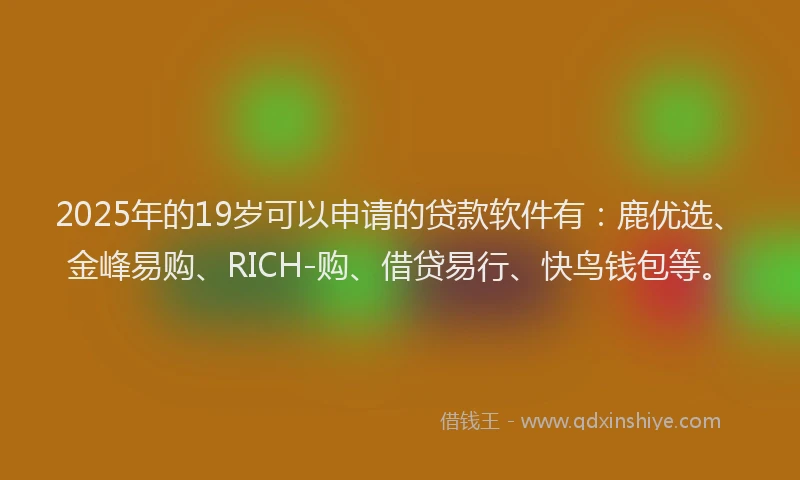 2025年的19岁可以申请的贷款软件有：鹿优选、金峰易购、RICH-购、借贷易行、快鸟钱包等。