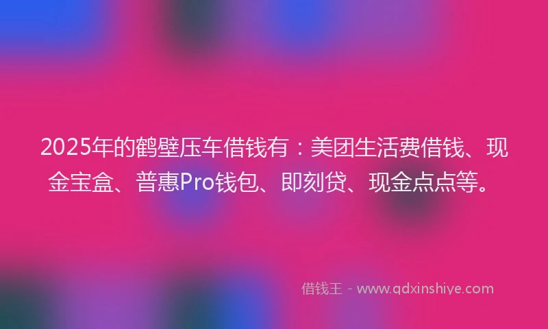 2025年的鹤壁压车借钱有：美团生活费借钱、现金宝盒、普惠Pro钱包、即刻贷、现金点点等。