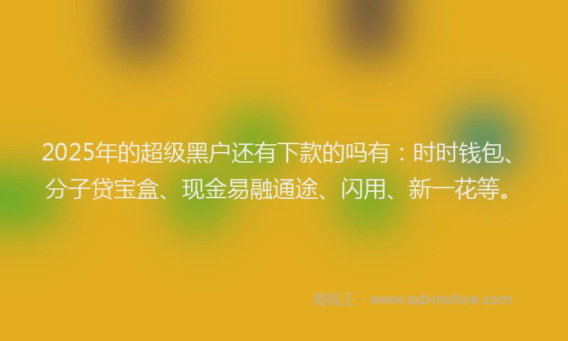 2025年的超级黑户还有下款的吗有：时时钱包、分子贷宝盒、现金易融通途、闪用、新一花等。