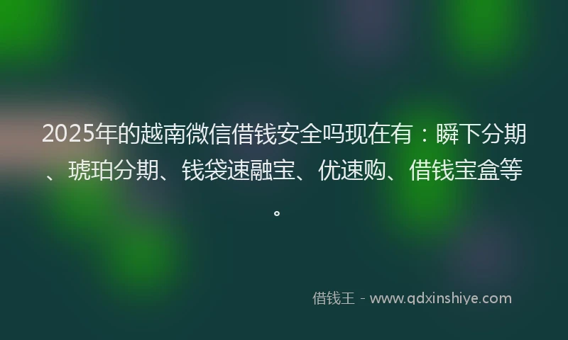 2025年的越南微信借钱安全吗现在有：瞬下分期、琥珀分期、钱袋速融宝、优速购、借钱宝盒等。