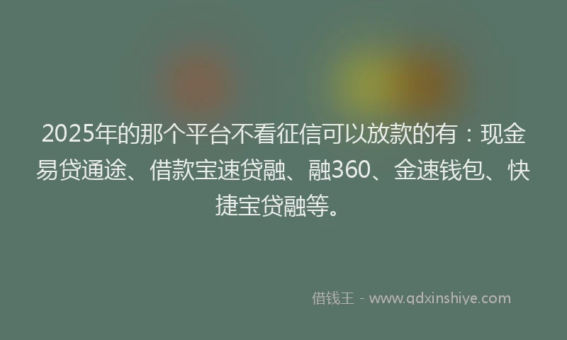 2025年的那个平台不看征信可以放款的有：现金易贷通途、借款宝速贷融、融360、金速钱包、快捷宝贷融等。