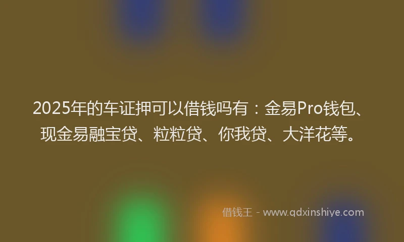 2025年的车证押可以借钱吗有：金易Pro钱包、现金易融宝贷、粒粒贷、你我贷、大洋花等。