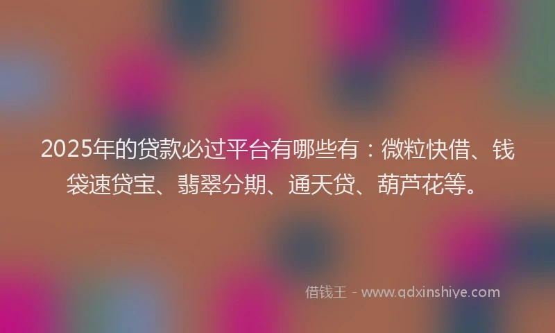 2025年的贷款必过平台有哪些有：微粒快借、钱袋速贷宝、翡翠分期、通天贷、葫芦花等。