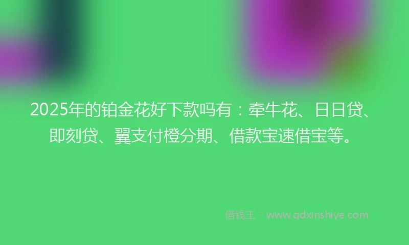 2025年的铂金花好下款吗有：牵牛花、日日贷、即刻贷、翼支付橙分期、借款宝速借宝等。
