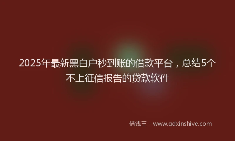 2025年最新黑白户秒到账的借款平台，总结5个不上征信报告的贷款软件