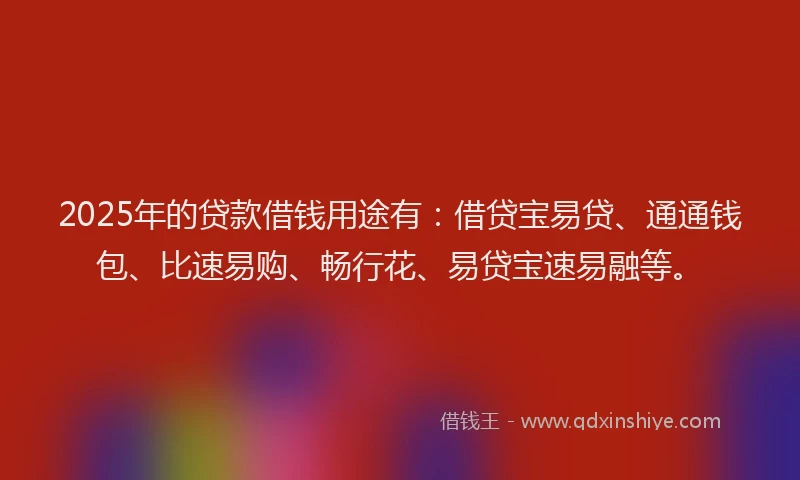 2025年的贷款借钱用途有：借贷宝易贷、通通钱包、比速易购、畅行花、易贷宝速易融等。