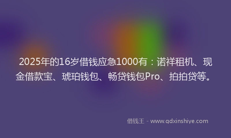2025年的16岁借钱应急1000有：诺祥租机、现金借款宝、琥珀钱包、畅贷钱包Pro、拍拍贷等。