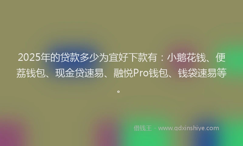 2025年的贷款多少为宜好下款有：小鹅花钱、便荔钱包、现金贷速易、融悦Pro钱包、钱袋速易等。
