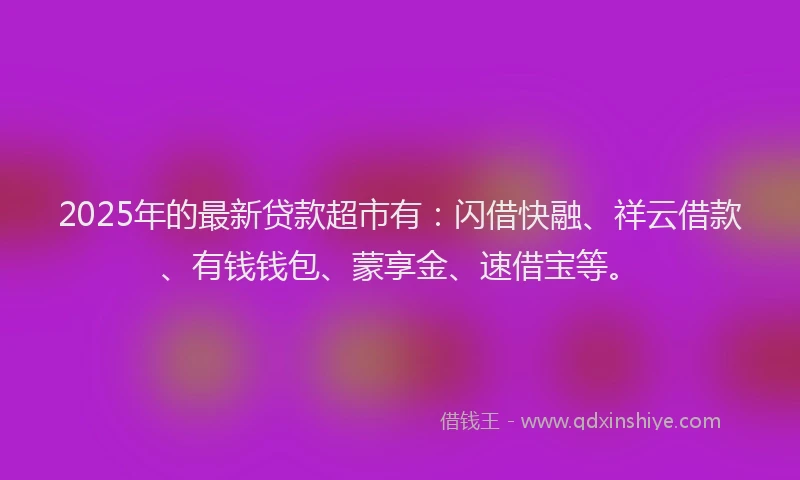 2025年的最新贷款超市有：闪借快融、祥云借款、有钱钱包、蒙享金、速借宝等。