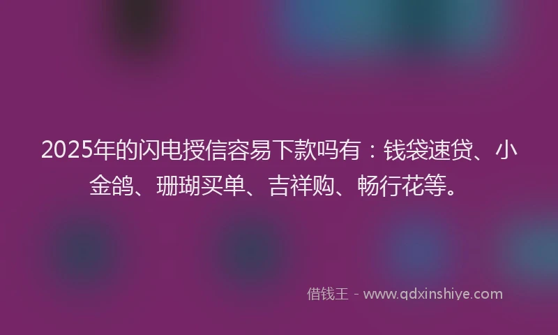 2025年的闪电授信容易下款吗有：钱袋速贷、小金鸽、珊瑚买单、吉祥购、畅行花等。