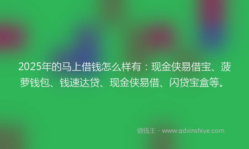 2025年的马上借钱怎么样有：现金侠易借宝、菠萝钱包、钱速达贷、现金侠易借、闪贷宝盒等。