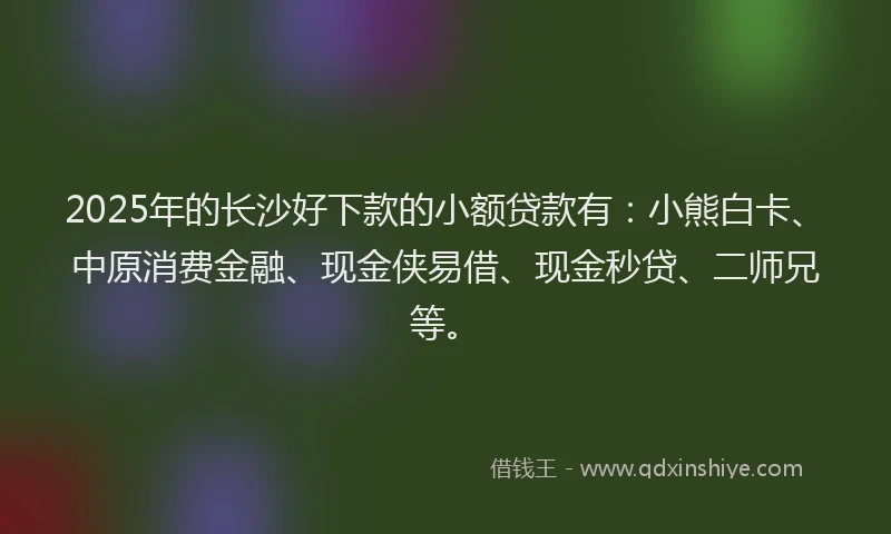 2025年的长沙好下款的小额贷款有：小熊白卡、中原消费金融、现金侠易借、现金秒贷、二师兄等。