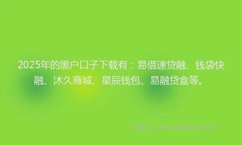 2025年的黑户口子下载有：易借速贷融、钱袋快融、沐久商城、星辰钱包、易融贷盒等。