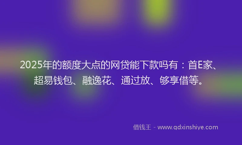 2025年的额度大点的网贷能下款吗有：首E家、超易钱包、融逸花、通过放、够享借等。