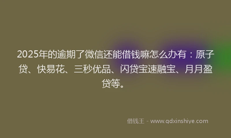 2025年的逾期了微信还能借钱嘛怎么办有：原子贷、快易花、三秒优品、闪贷宝速融宝、月月盈贷等。