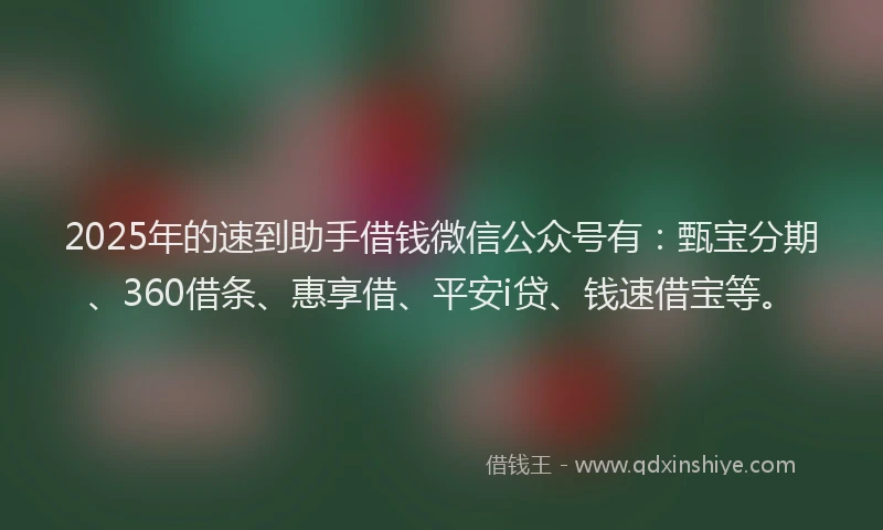 2025年的速到助手借钱微信公众号有：甄宝分期、360借条、惠享借、平安i贷、钱速借宝等。