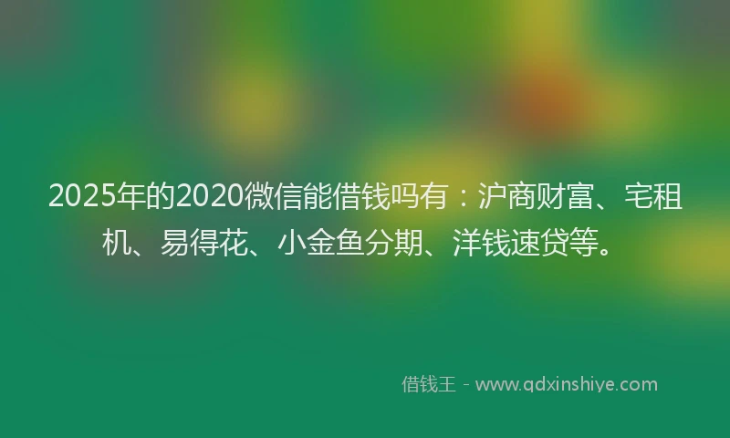 2025年的2020微信能借钱吗有：沪商财富、宅租机、易得花、小金鱼分期、洋钱速贷等。