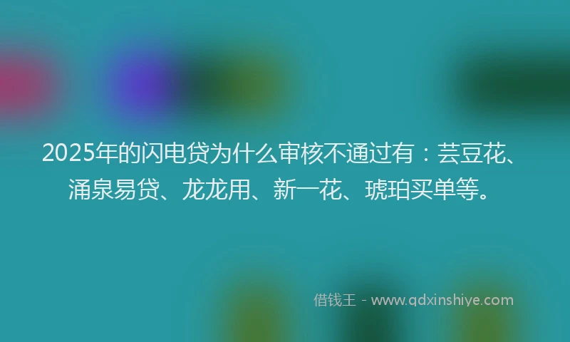 2025年的闪电贷为什么审核不通过有：芸豆花、涌泉易贷、龙龙用、新一花、琥珀买单等。