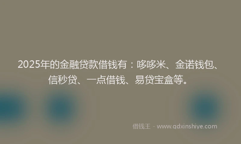 2025年的金融贷款借钱有：哆哆米、金诺钱包、信秒贷、一点借钱、易贷宝盒等。