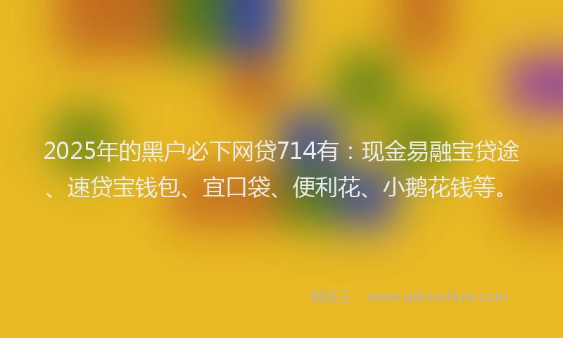 2025年的黑户必下网贷714有：现金易融宝贷途、速贷宝钱包、宜口袋、便利花、小鹅花钱等。