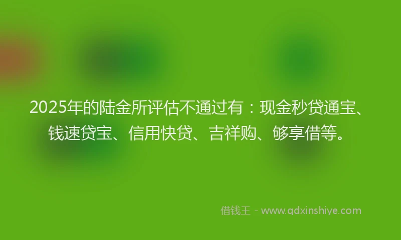 2025年的陆金所评估不通过有：现金秒贷通宝、钱速贷宝、信用快贷、吉祥购、够享借等。