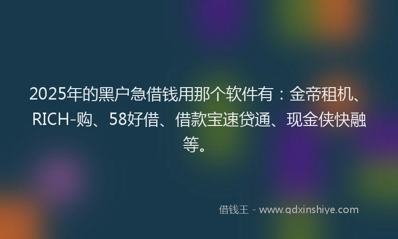 2025年的黑户急借钱用那个软件有：金帝租机、RICH-购、58好借、借款宝速贷通、现金侠快融等。
