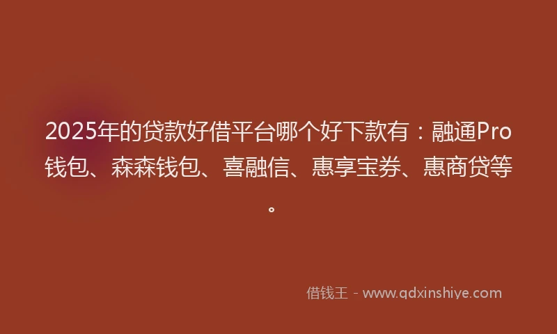 2025年的贷款好借平台哪个好下款有：融通Pro钱包、森森钱包、喜融信、惠享宝券、惠商贷等。