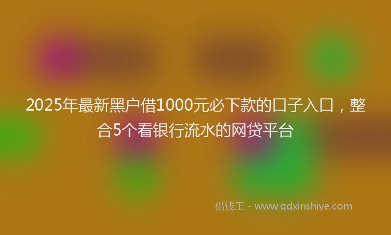 2025年最新黑户借1000元必下款的口子入口，整合5个看银行流水的网贷平台