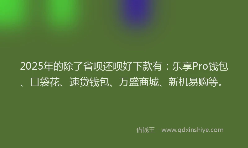 2025年的除了省呗还呗好下款有：乐享Pro钱包、口袋花、速贷钱包、万盛商城、新机易购等。