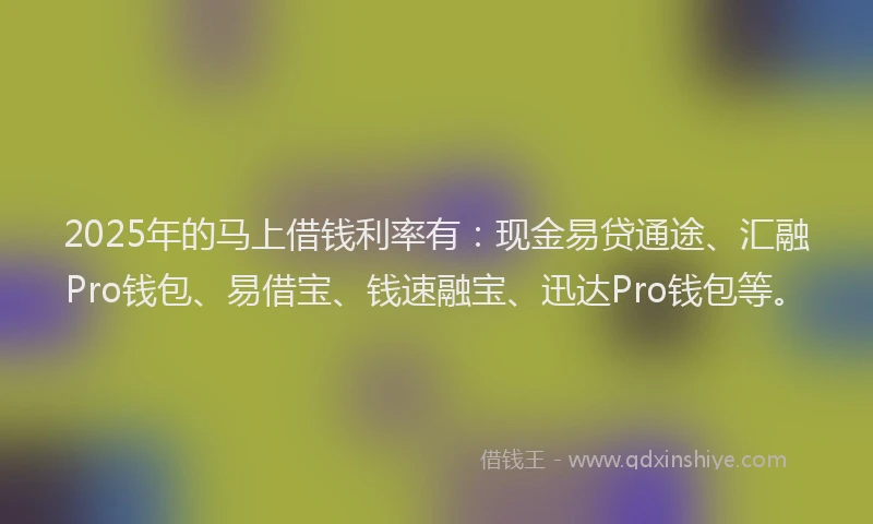 2025年的马上借钱利率有：现金易贷通途、汇融Pro钱包、易借宝、钱速融宝、迅达Pro钱包等。